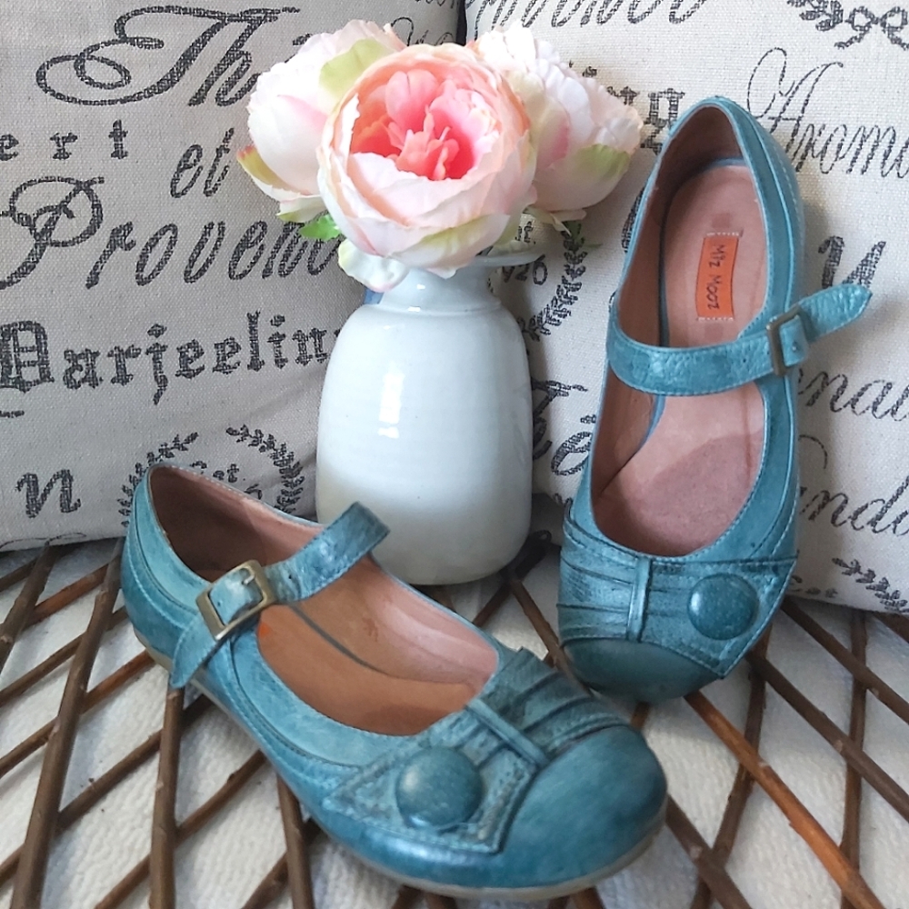 Miz Mooz Dulce Mary Jane flats shoes teal blue green